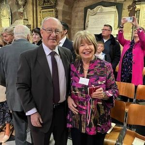 Janet Akers and her husband Peter smiling at Worcester Cathedral