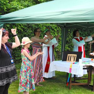 Nicola Roylance, our Deaf Community Engagement Officer, translating the God in the Garden Outdoor Eucharist into BSL