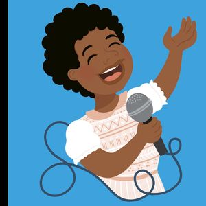 Image from a book cover of an illustration of Aretha Franklin singing into a microphone.