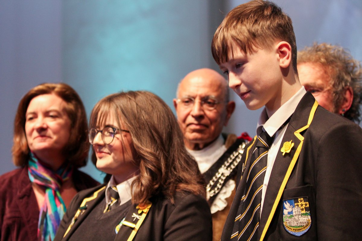 Children from Ysgol Penrhyn Dewi delivering annual St David’s Day message