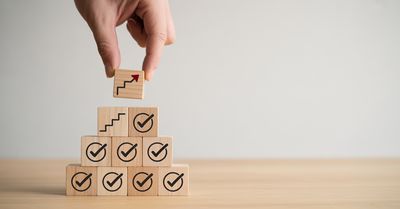 Series of boxes with check marks, representing achievement of aims and organisational targets