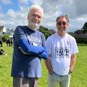 Brian and Steve pose for the camera at the North Cardiff MA Football Camp