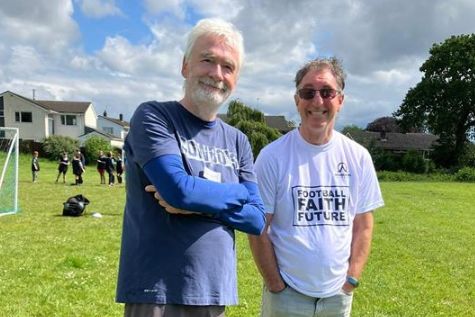 Brian and Steve pose for the camera at the North Cardiff MA Football Camp