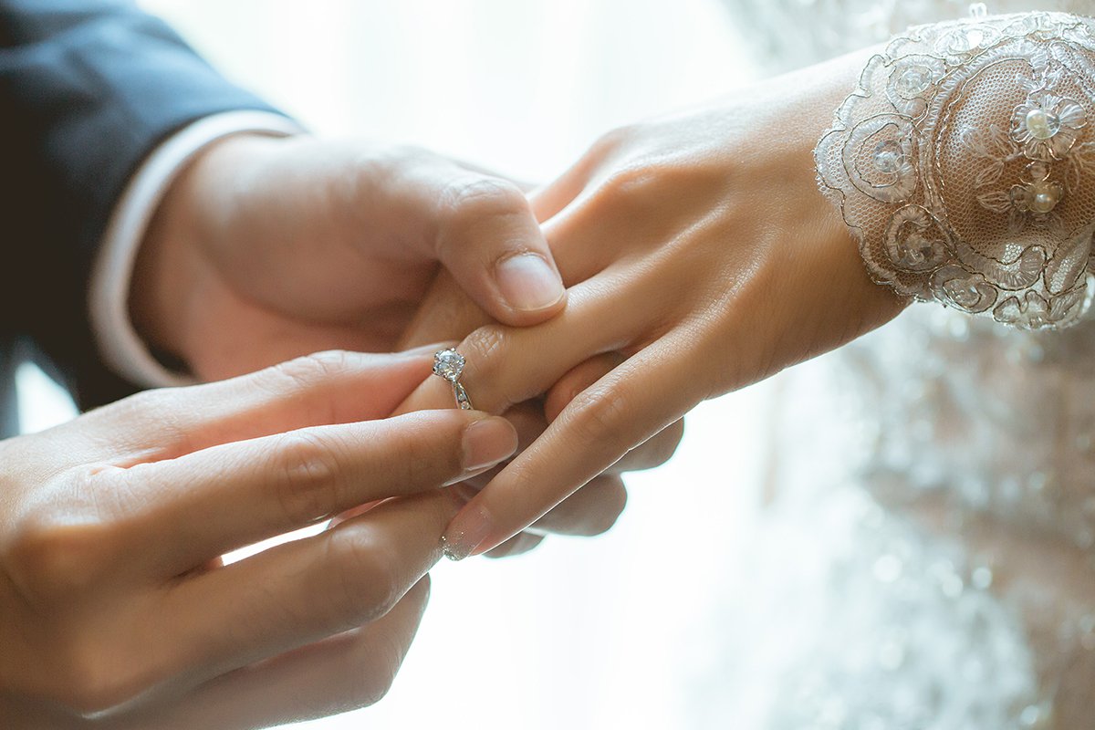 Couple exchanging rings