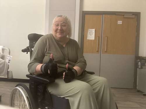Angela Clarke in her wheelchair